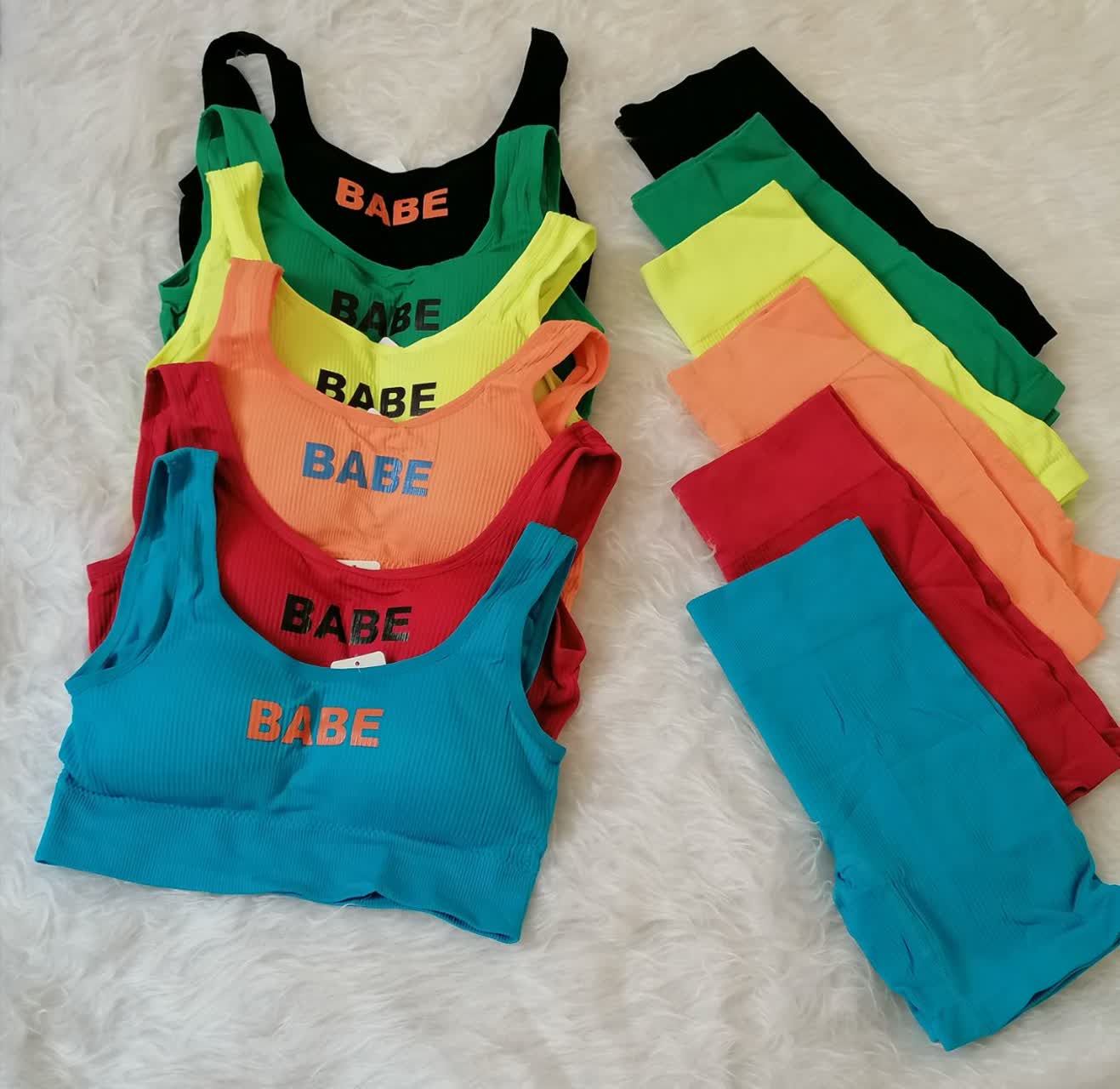ست ورزشی نیمتنه شورتک نخ پنبه کبریتی زنانه برند BABE